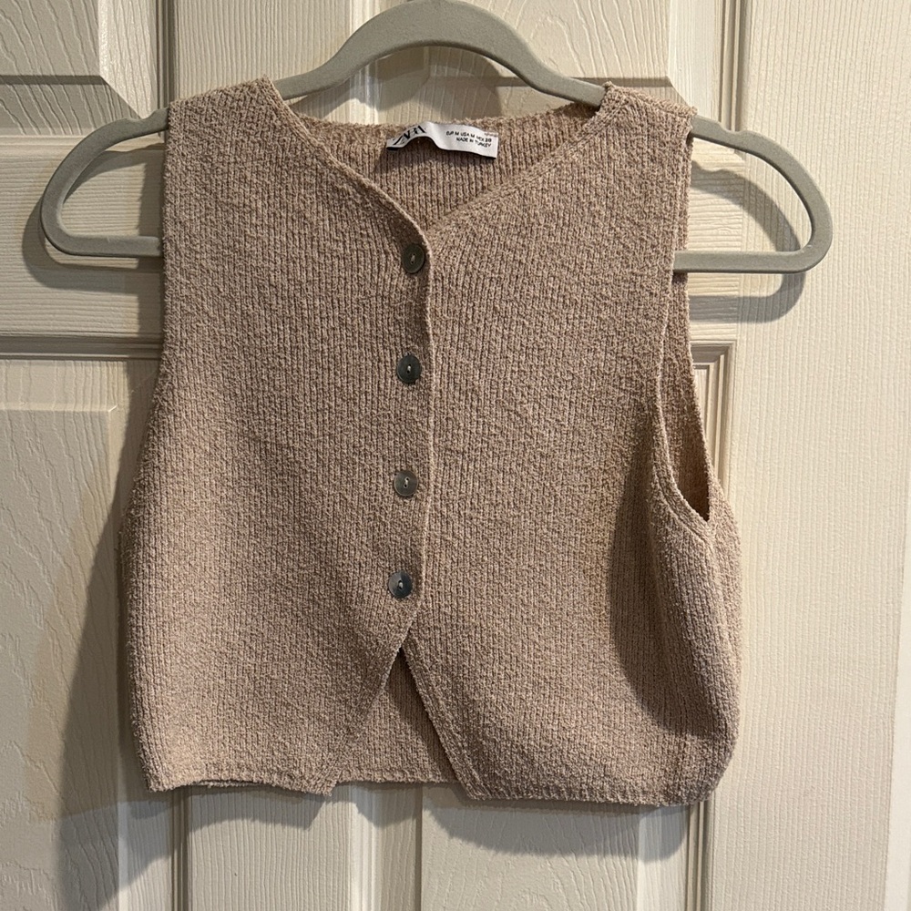 Tan Button-Up Sleeveless Top